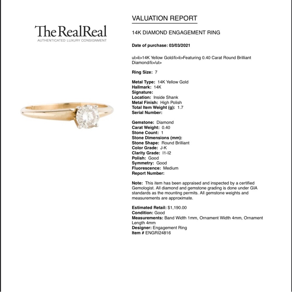 14K diamond engagement ring size 7